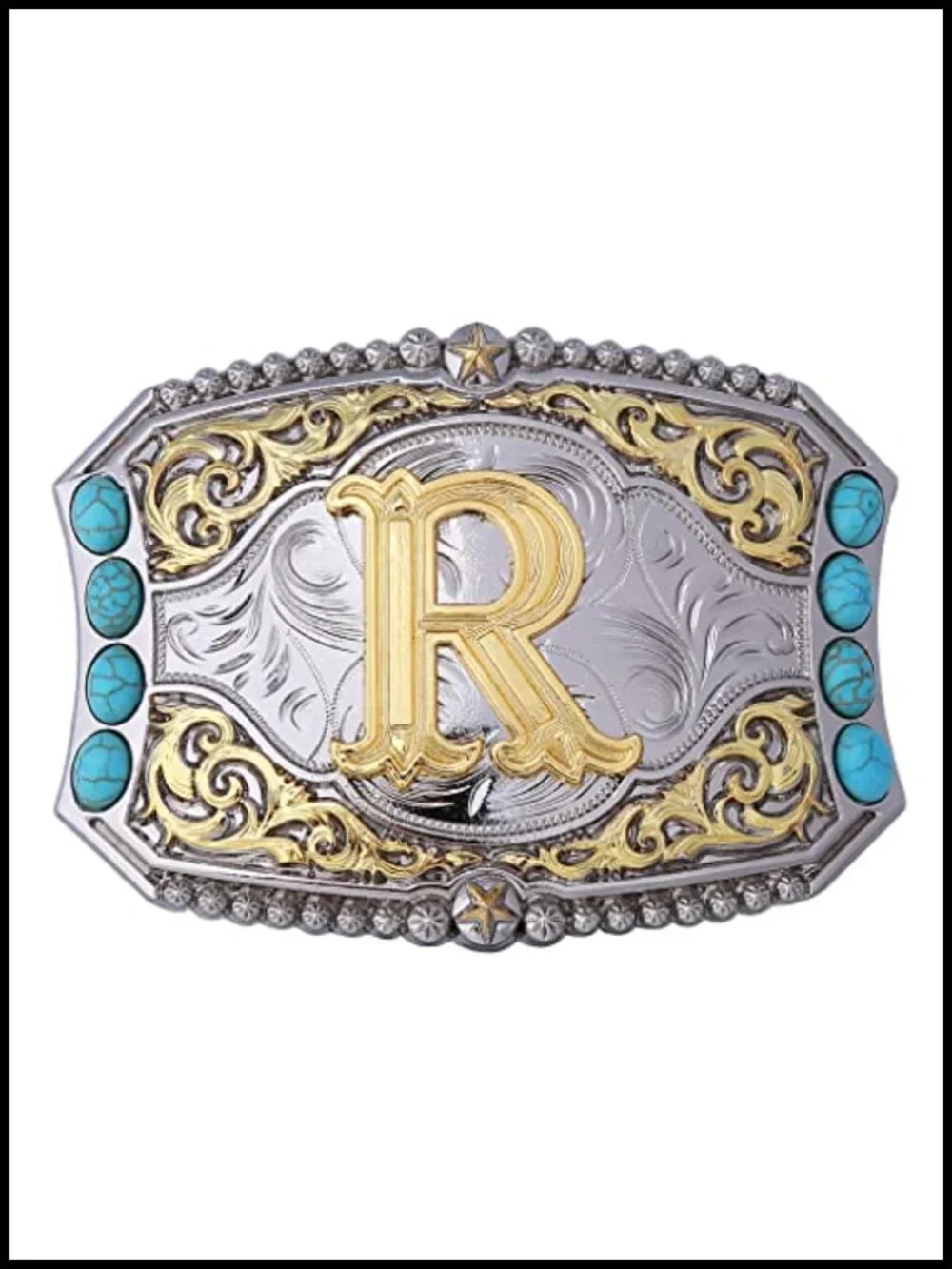 Western Cowboy Rodeo Belt Buckle with Initials, Zinc Alloy, 3.74x2.75 Inches,